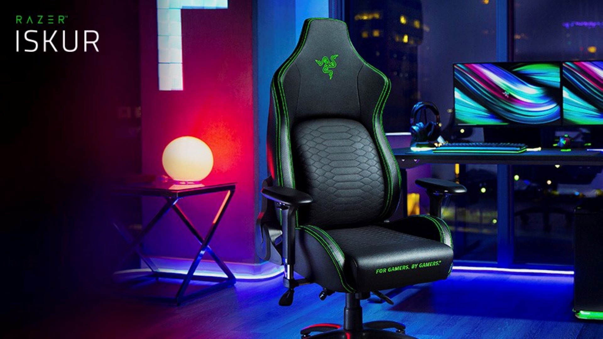 Razer gaming chair in gaming rook backdrop