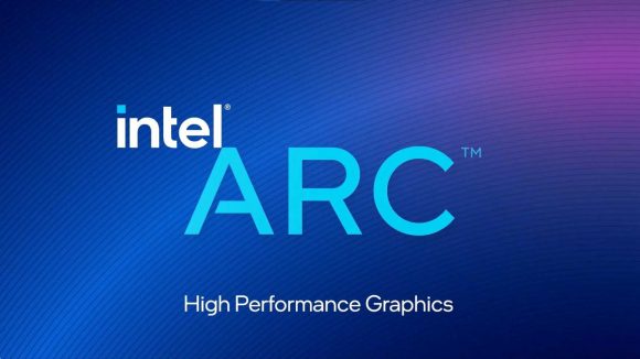 Intel ARC High Performance logo and text font on blue rendered background