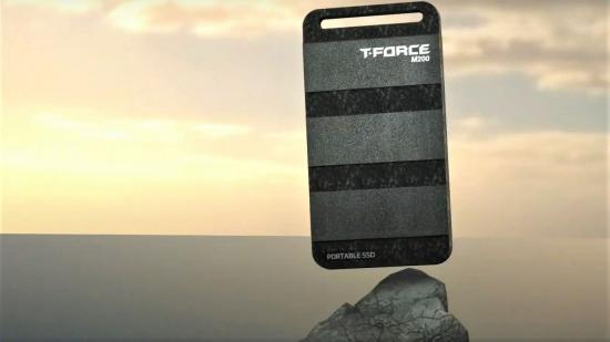 T-Force M200 portable SSD with rendered sky backdrop