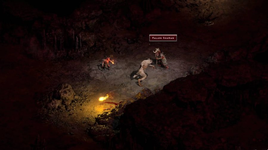 A druid in Diablo 2 Resurrected using his werewolf form to kill some enemies.