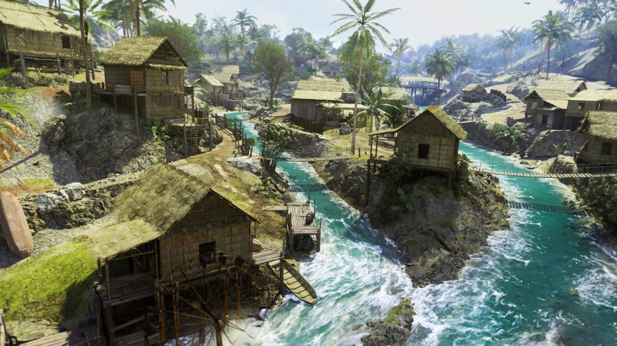 Several huts on the Pacific Island map called Caldera in Call of Duty Warzone Pacific