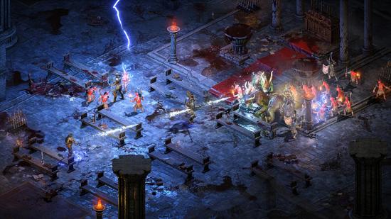 Diablo 2 players duke it out inside of a cathedral