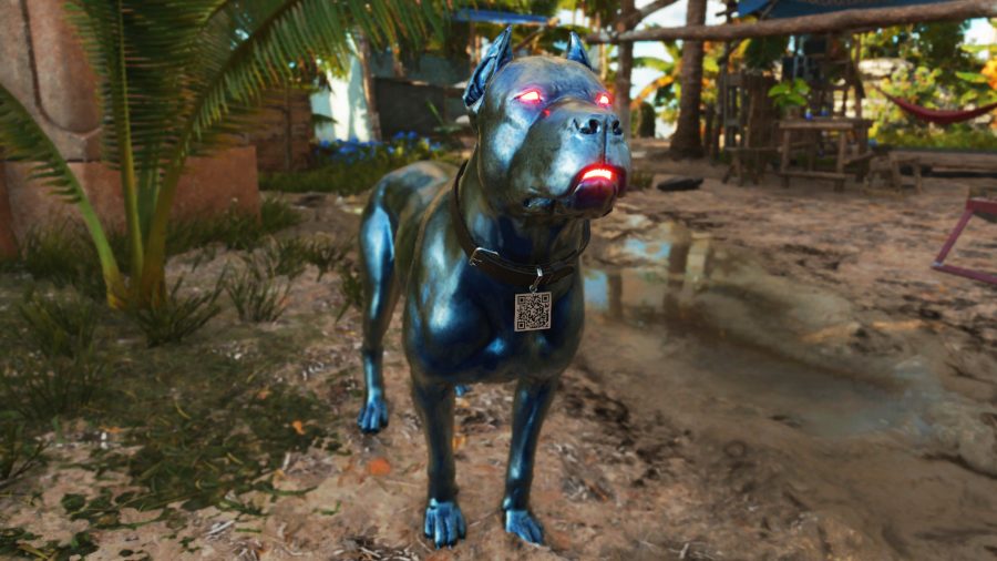 K-9000, the robotic dog, staring off in the distance in Far Cry 6