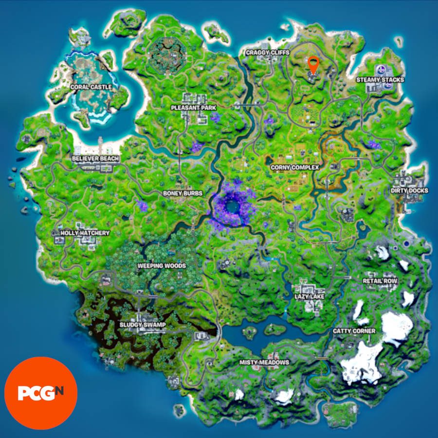 The location of the Fortnite mole is the satellite station between Craggy Cliffs and Steamy Stacks. This map shows the location.