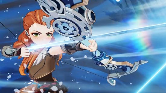 Aloy aiming her bow towards her elemental skill in Genshin Impact 2.1