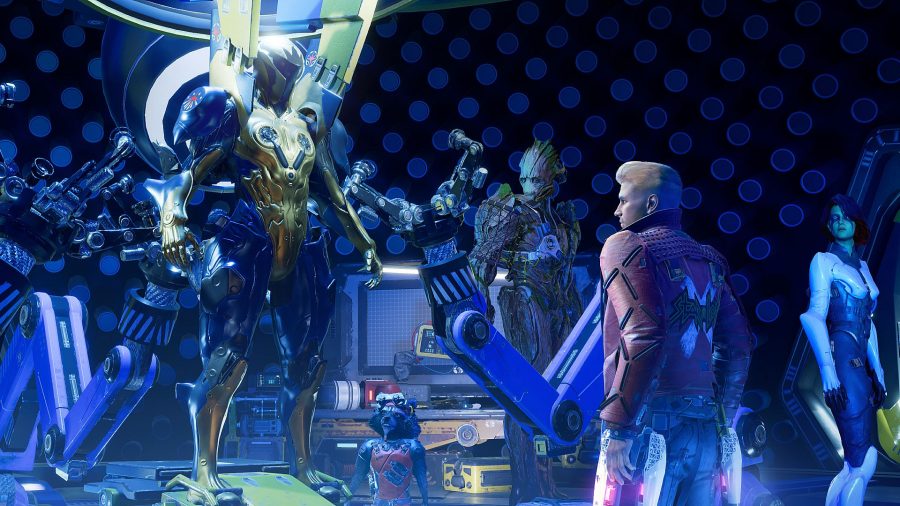 Investigating a Nova Corp uniform in Marvel's Guardians of the Galaxy