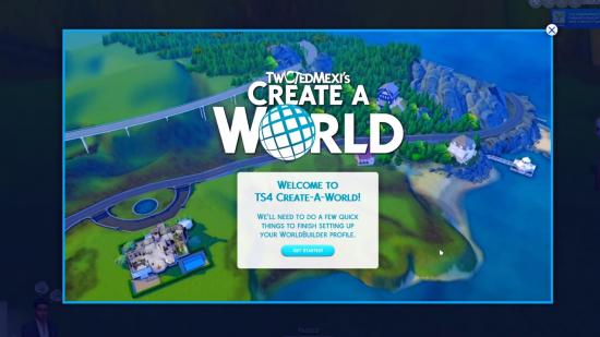 The title screen for an upcoming Sims 4 create-a-world mod