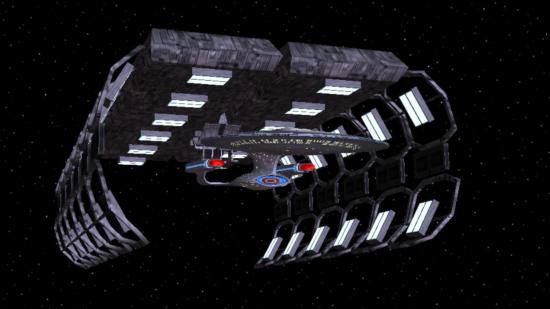 A docking sequence in a Star Trek retro game