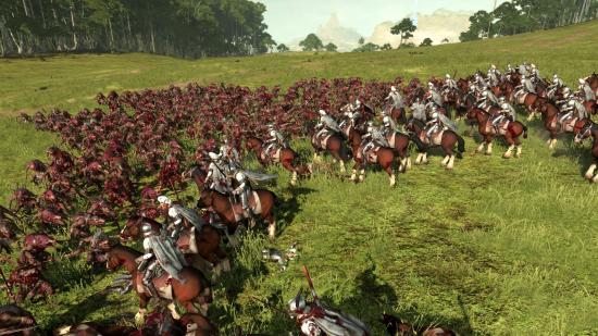 Total War: Warhammer II elven cavalry falls under skaven clanrat attack.
