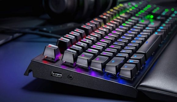 Side view of Razer BlackWidow Elite with RGB lighting