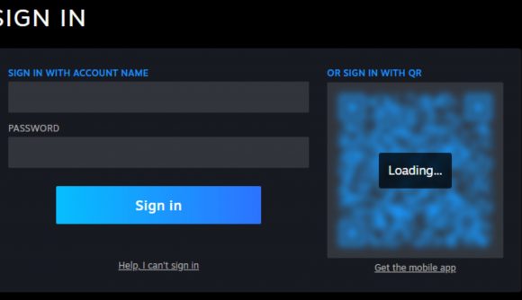 picture of new Steam sign-in page with QR code on right