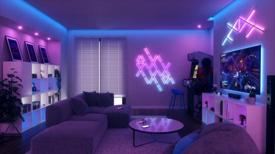 Nanoleaf lines light up a gaming room