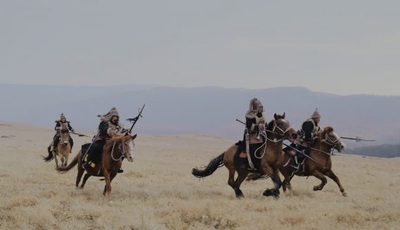 Mongol horse archers ride across the steppe in a video found in Age of Empires 4.