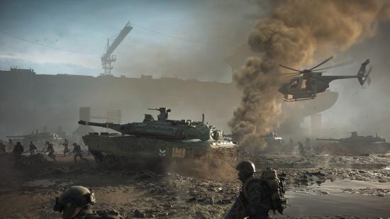 Tanks and soldiers trudge through mud in Battlefield 2042