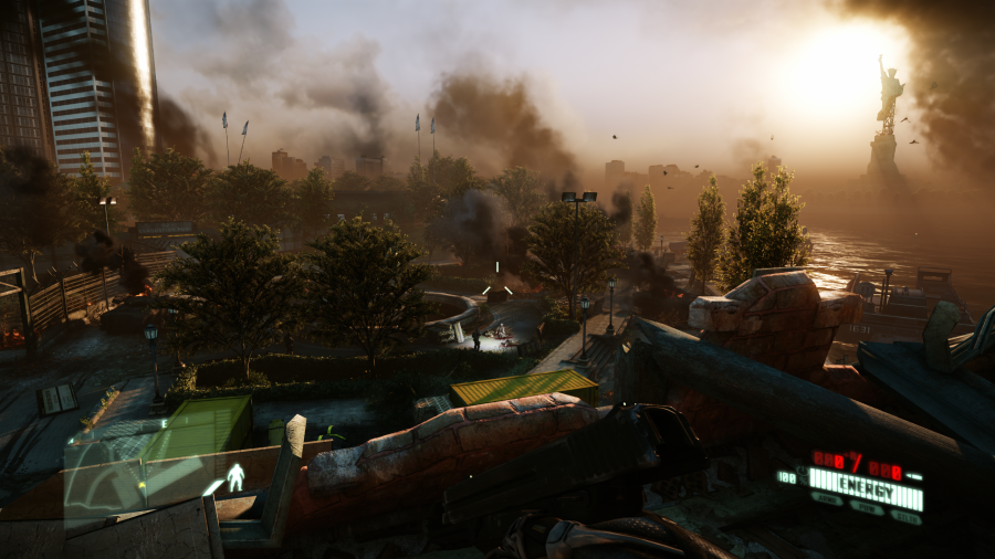 A vista from Crysis 2, overlooking a war-torn New York city