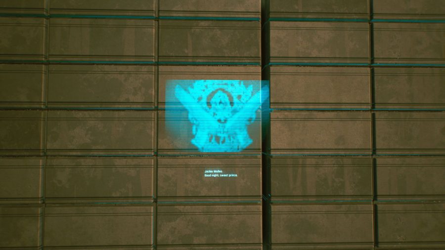 The grave marker of Jackie Welles in Cyberpunk 2077