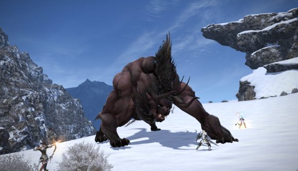 A party fights a monster in Final Fantasy XIV