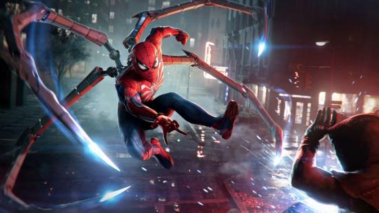 Spider-Man fights a bad guy in a teaser image for the Marvel-based Spider-Man 2