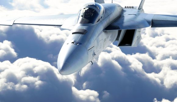 A fighter jet in Microsoft Flight Simulator