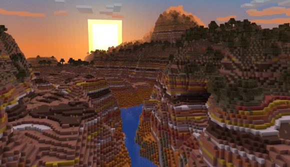 A canyon built with Minecraft's new world generation system arriving in 1.18