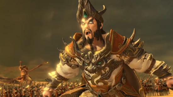 Zhao Ming lets loose with a battle cry during a siege in Total War: Warhammer 3.