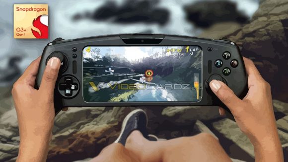 Promotional Razer handheld device photo with beach backdrop