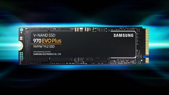 Samsung 970 EVO SSD blue and black backdrop
