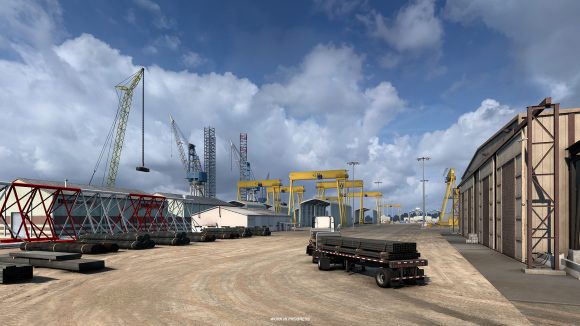 The Brownsville shipyard in American Truck Simulator's Texas DLC