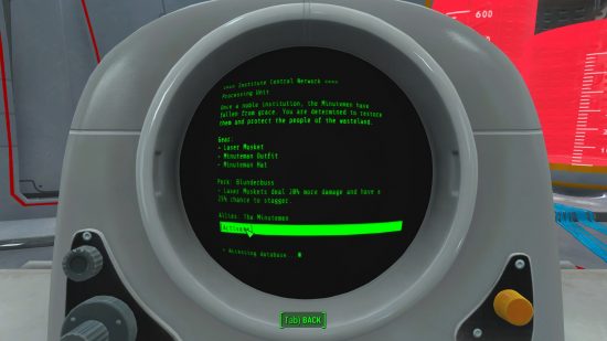 Best Fallout 4 mods: The processing unit in the Another Life mod, where you can choose your starting gear, perks and allies as a synth