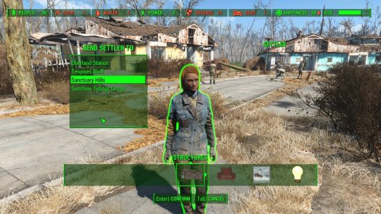 Best Fallout 4 mods: A settler is selected to be sent to the Sanctuary Hills settlement
