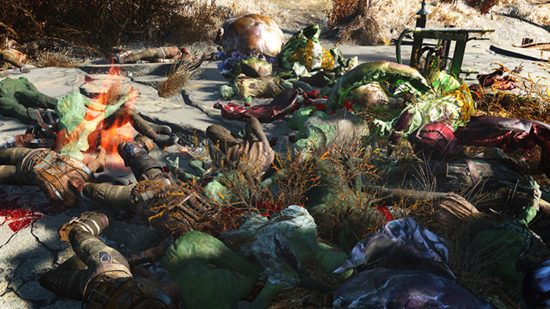 Best Fallout 4 mods: An amalgamation of corpses amassed during testing of the Realistic Death Physics mod
