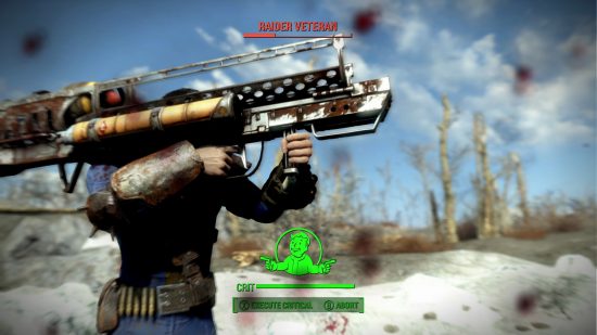 Best Fallout 4 mods: The sole survivor of Fallout 4 launching a mini nuke at a raider veteran using the Fat Man weapon