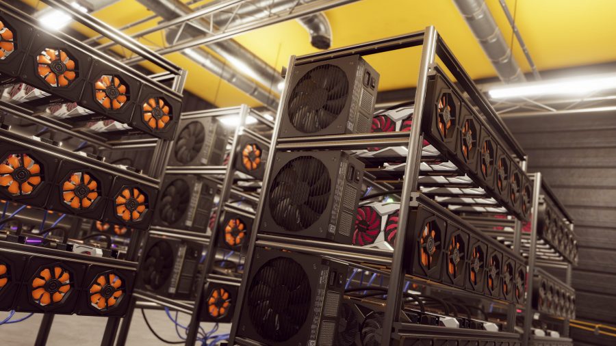 Crypto mining facility, depicted by a game called Crypto Mining Simulator