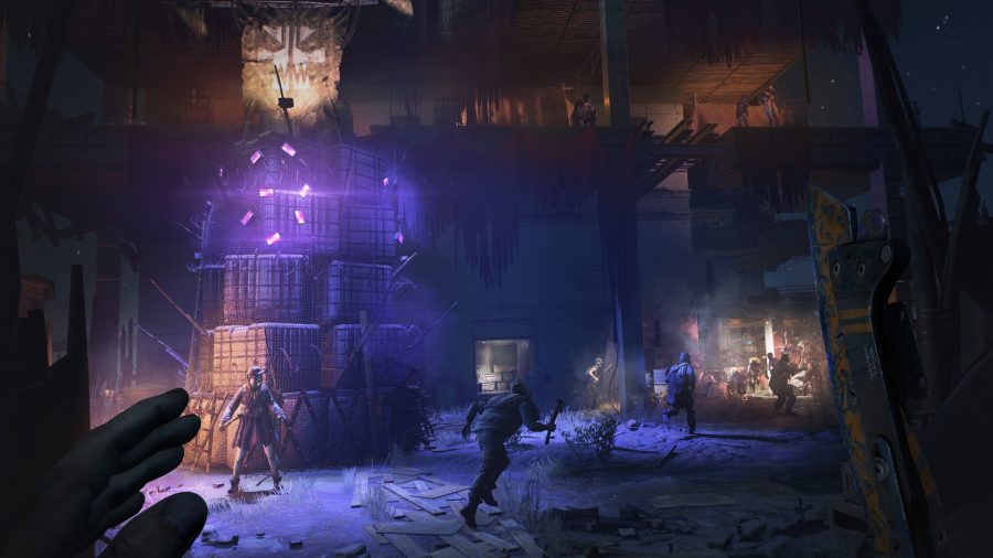 A string of UV lights providing safety at night in Dying Light 2