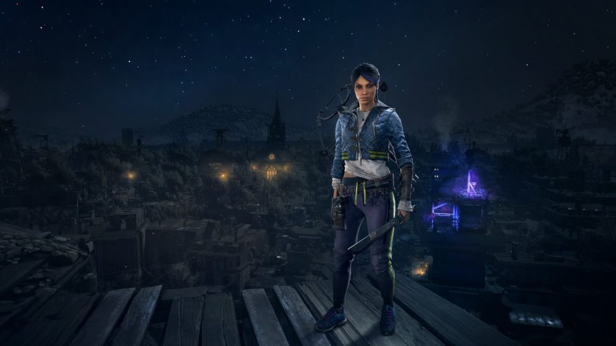 Lawan stands on a rooftop at night in Dying Light 2