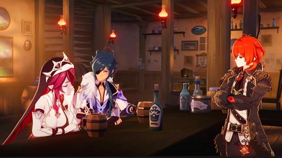 Genshin Impact characters come together to have some food at the pub
