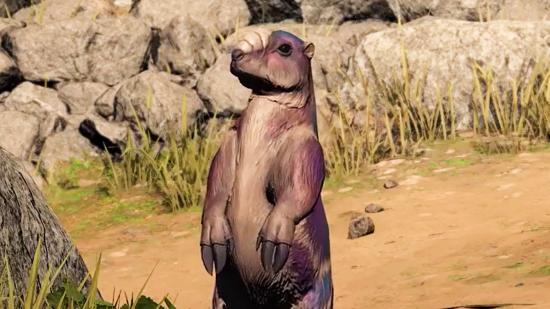 A gopher-like alien stares at two Spartans flighting in Halo Infinite