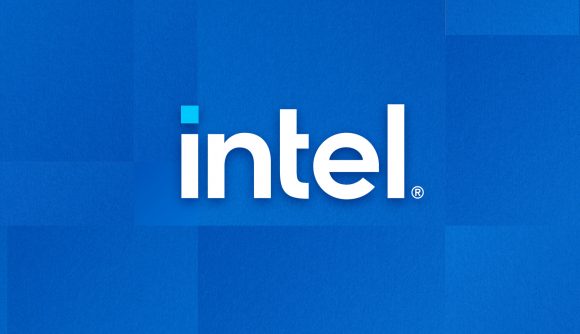 Intel's logo against a blue background