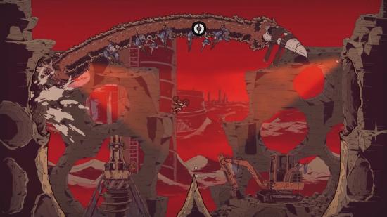 Taking aim at a boss in Laika: Aged Through Blood