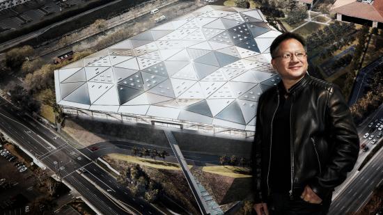 NVIDIA CEO Jensen Huang with a Rendering of Endeavor