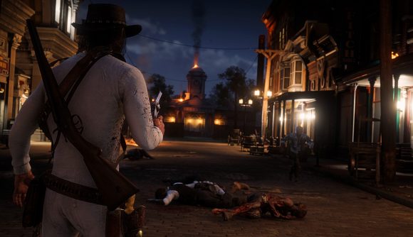 Red Dead Redemption 2 player takes on a zombie in an Undead Nightmare mod