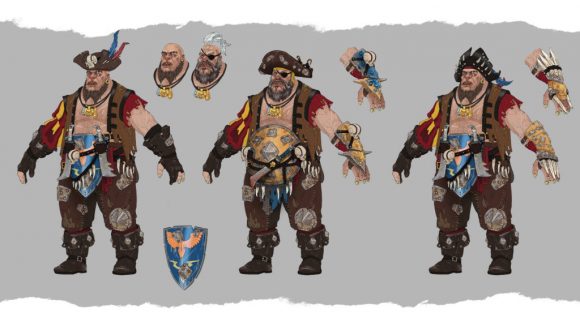 Reference drawing of ogre maneaters wearing vests and pirate hats.
