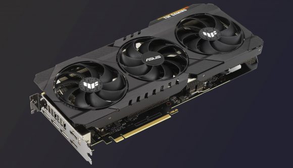 Asus TUF RTX 3090 graphics card on grey backdrop