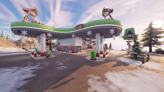 Sgt. Winter's Workshop in Fortnite is a converted gas station filled with Christmas decorations.