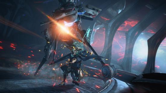 Dex warrior Teshin uses an ability in Warframe's upcoming New War expansion.