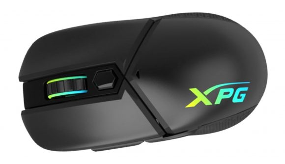 The XPG Vault gaming mouse concept shines RGB lighting through the logo and scroll wheel