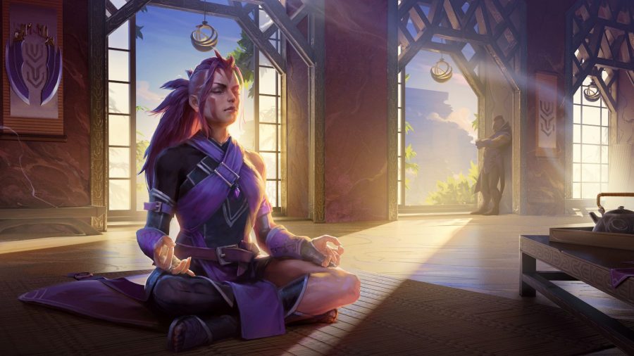 Anti-Mage meditating in Dota 2's Disciples Path event