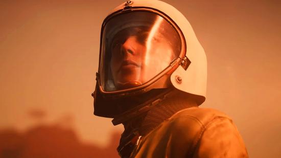 A woman in a space helmet looks toward the horizon in ARC Raiders, coming in 2022.