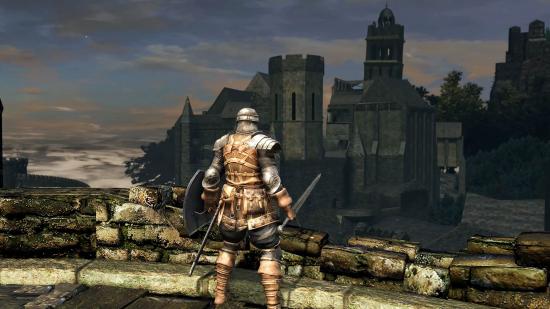 Looking out at Undead Burg and Undead Parish from the Taurus Demon tower in Dark Souls