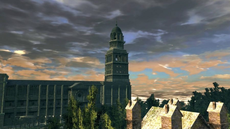 The view of Undead Parish in Dark Souls
